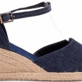 Gerçek Elişi Mavi Hasır El Işi Kadın Keten Günlük Sandalet Handmade
