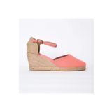 Gerçek Elişi Nar Çiçeği Bilekten Bantlı Topuğu Açık Keten Espadril Dolgu Topuk Handmade