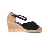 Gerçek Elişi Siyah Bilekten Bantlı Topuğu Açık Keten Espadril Dolgu Topuk Handmade Siyah 40
