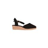 Gerçek Elişi Topuğu Açık Bilekten Bantlı 3cm Dolgu Topuk Siyah Keten Hasır Espadril Handmade Siyah 44