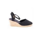 Gerçek Elişi Topuğu Açık Bilekten Bantlı Dolgu Topuk Siyah Keten Hasır Espadril Handmade Siyah 42