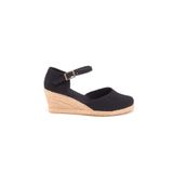 Gerçek Elişi Topuğu Kapalı Bilekten Bantlı Keten Espadril Dolgu Topuk Handmade Siyah 41