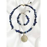 Gerçek İnci Detaylı Lapis Lazuli Yaşam Çiçeği Kolye Bileklik Set