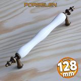 Gerçek Porselen Eskitme Antik Beyaz 128 Mm Mobilya Mutfak Çekmece Dolap Dolabı Kulpu Kulbu Kulpları