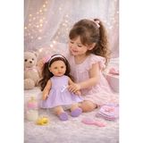 Gerçek Yüzlü Kız Bebek Elbiseli Büyük Boy Et Bebek 45 cm (Mor) - Ten Rengi
