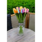 Gerçekçi Islak Dokulu Gökkuşağı (RainBow) Lale Buketi – 10 'lu Premium Dekoratif Aranjman