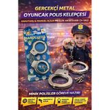 Gerçekçi Metal Oyuncak Polis Kelepçesi Anahtarlı & Manuel Açılır Meslek Aksesuarı