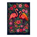 Gergef House Egzotik Flamingo ve Hibiskus Desenli Dokuma Taban Modern Dekoratif Halı