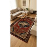 Gergef House Kırmızı Kurt Desenli Antik Dijital Baskılı Kaymaz Tabanlı Dekoratif Kilim Duvar Halısı Şık Tasarımlı