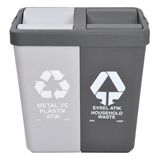 Geri Dönüşüm Metal Plastik Evsel Atık Çöp Kovası - Gri - Beyaz