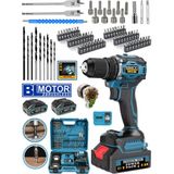 German E-013 Blue Drive Darbeli 21 V 4 Ah Fırçasız 84 Parça Motor Şarjlı Vidalama Matkap