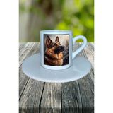 German Shepherd Köpek Baskılı Türk Kahvesi Fincanı Tabaklı Kişiye Özel Model 2