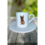 German Shepherd Köpek Baskılı Türk Kahvesi Fincanı Tabaklı Kişiye Özel Model 3