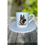 German Shepherd Köpek Baskılı Türk Kahvesi Fincanı Tabaklı Kişiye Özel Model 4