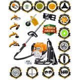 German W-9400 F8 Motor 14 Parça Full Set Sırt Tipi Benzinli Çalı Çim Biçme Tırpanı Güçlü Yüksek Performans