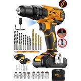 Germany 21500W 25Tork Çelik Şanzuman Bakır Sargılı Çift Akülü Şarjlı Matkap Vidalama 27 Parça Setli