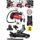 Germany 2ton Arabalı Timsah Kriko ve Metal Gövdeli 12V Çakmaklı Lastik Şişirme Pompa Kompresör Seti - siyah