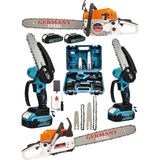 Germany Steel 2'li Set Benzinli Testere 7.9 Hp Ağaç Odun Kesme Makinesi Motorlu 128VF Şarjlı Dal Budama Testeresi