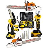 Germany Steel 3'lü Set 7.9 Hp Benzinli Odun Ağaç Kesme Hızar Motoru 128VF Şarjlı Dal Budama Makası ve Testere 3set-Gry2