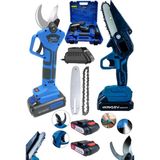 Germany Steel New 2'li Set 58V Şarjlı Çift Akülü 25 mm Budama Makası ve 10 cm Budama Testere Makinesi Profesyonel German-
