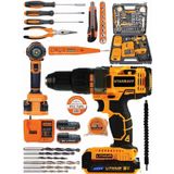 Germany Technology 58 V 10 Ah Darbeli Lion Çift Akülü Çelik Şanzıman Turbo Şarjlı Matkap +komple Set Bakır Sargılı