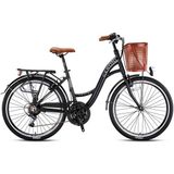 Geroni Tourer 26 Jant Alumınyum Kadro Shimano Vites Şehir Bisikleti - Siyah - Gri