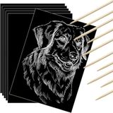 Gersoniel Kazı Kazan Kağıdı Sanat Seti El Sanatları Kitleri Kazıma Kağıdı Siyah Kaplamalı Scratchboard Siyah Çizik Kağıdı Sevgililer Günü Hediyeleri Doğum Günü Partisi Malzemeleri için Ahşap Kalemli