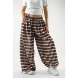 Gerusta Kadın Kahverengi Ekose Süper Oversize Baggy Pantolon GRS1171