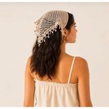 Ges Shop Kadın El Örgüsü Pinterest Model Saç Bandana & Bone & Bel & Omuz Aksesuarı - 70057-Bej