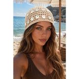 Ges Shop Kadın El Örgüsü Pinterest Model Saç Bandana & Bone & Bel & Omuz Aksesuarı - Bej - Krem - Beyaz