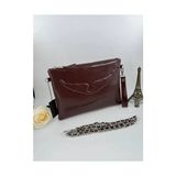 Ges Shop Kadın Zincir Askılı Rugan Deri Clutch Çanta - 0-Kahverengi