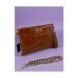 Ges Shop Kadın Zincir Askılı Rugan Deri Clutch Çanta - 88-Taba