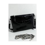 Ges Shop Kadın Zincir Askılı Rugan Deri Clutch Çanta - --Siyah