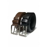 Gesa %100 Hakiki Deri İnce 3.5 cm 2'li Set Erkek Kemer siyah-kahve