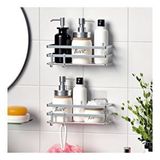 Geseus Banyo Düzenleyici Yapışkanlı Metal Banyo Rafı İkili Duş Rafı Organizer Şampuanlık Krom-gnrl281 Gümüş
