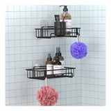 Geseus Banyo Düzenleyici Yapışkanlı Metal Banyo Ve Dolap Rafı İkili Duş Rafı Organizer Şampuanlık Mat Siyah-gnrl242