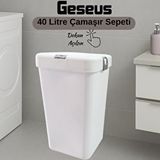 Geseus Gümüş Tekli Dokunmatik Çamaşır Sepeti Çöp Kovası Temizlik Kovası Kirli Sepet 40 Litre-mt008 Beyaz