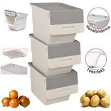 Geseus Motek Tekerlekli Patateslik Soğanlık Oyuncak Kutusu Patateslik Soğanlık Sepeti 3X12LT Beyaz+Gri