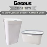 Geseus Motek Tekli 40 Lt Kirli Çamaşır Sepeti+Çamaşır Selesi Ikili Set, Çeyiz Seti Gümüş+Beyaz - Gri