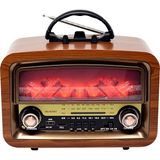 Geseus Nostajik Alev Efektli Ahşap Şarjlı 3 Dalga Radyo Telefon Tutucu,bluetooth,tf Kart