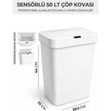 Geseus Sensörlü Çöp Kovası Fotoselli 50 Litre Büyük Boy Atık Kovas-Beyaz - yok