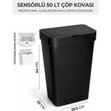 Geseus Sensörlü Çöp Kovası Fotoselli 50 Litre Büyük Boy Atık Kovası-Siyah - yok