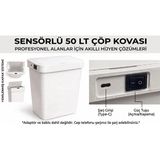 Geseus Sensörlü Çöp Kovası Şarjlı Fotoselli 50 Litre Büyük Boy Atık Kovası-Beyaz - 45 x 60 cm