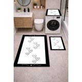 Get Carpet 3’lü Banyo Paspas Takımı – Banyo Paspas Takımı Ve Çamaşır Makine Örtüsü Matı Dijital Baskılı, Yıkanabilir, Klozet ve Makine Önü Set - 1BW-Beyaz