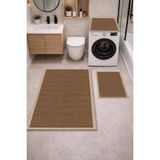 Get Carpet 3’lü Banyo Paspas Takımı – Banyo Paspas Takımı Ve Çamaşır Makine Örtüsü Matı Dijital Baskılı, Yıkanabilir, Klozet ve Makine Önü Set - Bej - Kahverengi