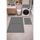 Get Carpet 3’lü Banyo Paspas Takımı – Banyo Paspas Takımı Ve Çamaşır Makine Örtüsü Matı Dijital Baskılı, Yıkanabilir, Klozet ve Makine Önü Set - Gri - Siyah