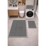 Get Carpet 3’lü Banyo Paspas Takımı – Banyo Paspas Takımı ve Çamaşır Makine Örtüsü Matı Dijital Baskılı, Yıkanabilir, Klozet ve Makine Önü Set - Gri