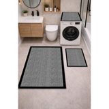 Get Carpet 3’lü Banyo Paspas Takımı – Banyo Paspas Takımı ve Çamaşır Makine Örtüsü Matı Dijital Baskılı, Yıkanabilir, Klozet ve Makine Önü Set - Siyah - Hasır