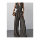 get crazy collection Modal Kumaş Kadın Kuşaklı Yelek Pantolon Takım