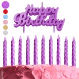 GET FRESH Mor Doğum Günü Pastası Mum Seti - 10'lu Paket Spiral Metalik Mumlar ve Mutlu Yıllar Mektubu Mumlar Kek Topper - Glitter B-Day Mumlar ve Pasta Dekorasyon Mumları - Mor Doğum Günü Mumları